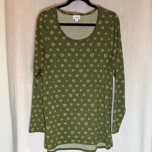 LuLaRoe Lynnae Green Long Sleeve Top with Orange pumpkins. Size XL.